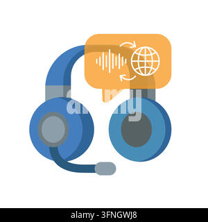 Global Translation and Audio Support Headset Vector Illustration on white background isolated Stock Vector