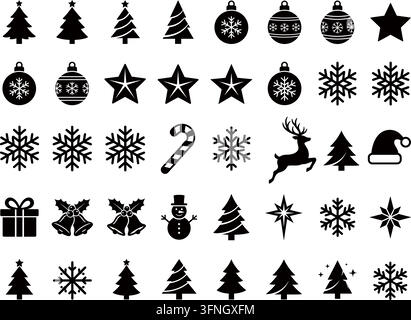 Black Snowflake Silhouette Vector Icon Set Stock Vector