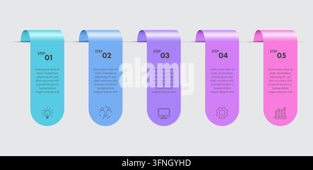 Modern 5 Steps Curved Ribbon Timeline Infographic Stock Vector