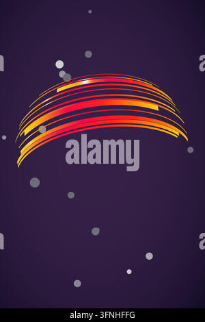 Rectangular gradient strips with squared ends wrap around an invisible sphere to form a spherical ribbon wave on a midnight purple background with low Stock Vector