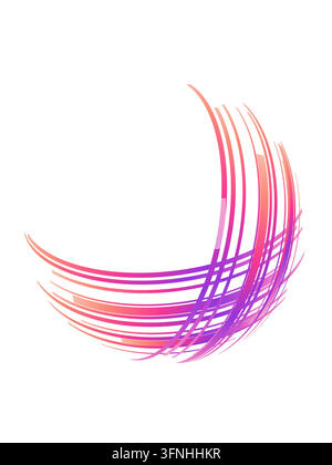Rectangular gradient strips with squared ends wrap around an invisible sphere to form a crossing spherical ribbon fan on a white background with upper Stock Vector