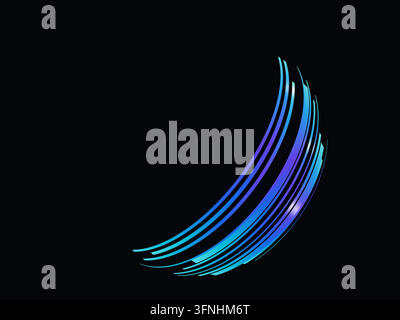 Rectangular gradient strips with squared ends wrap around an invisible sphere to form a spherical ribbon wave on a black background with left copy spa Stock Vector
