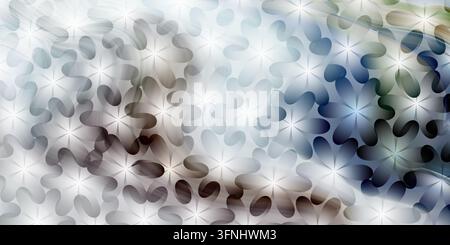 An abstract background featuring a repeating flower pattern with cool blue, white, and dark tones. Stock Photo