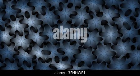 Seamless dark abstract background with a repeating pattern of stylized blue and grey floral or petal shapes and subtle gradients, for elegant designs. Stock Photo