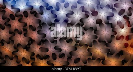 A dark abstract background featuring a dense pattern of stylized floral shapes with blue, brown, and orange color transitions and glowing highlights. Stock Photo