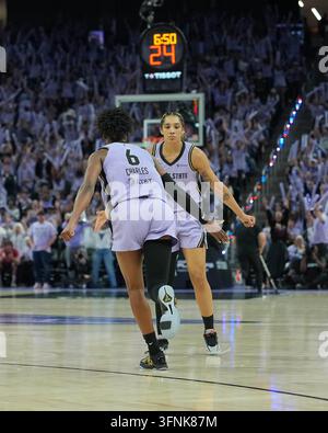 Golden State Valkyries forward Gabby Williams smiles while preparing to ...