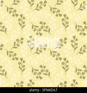 elegant botanical pattern featuring small green floral sprigs with tiny leaves and delicate blossoms arranged in a repeating seamless design Stock Vector