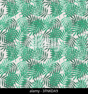 Hand drawn tropical green palm leaves and monstera foliage arranged in a seamless repeat pattern Stock Vector