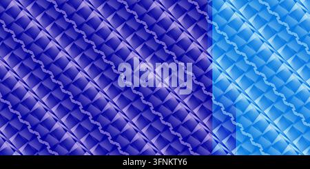 Seamless abstract geometric pattern featuring vibrant blue and purple metallic textures with vertical lighting shifts. Stock Photo