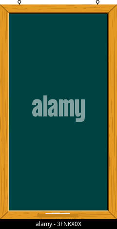 Blank Green Chalkboard Vertical Hanging with Wooden Frame Vector Illustration Stock Vector