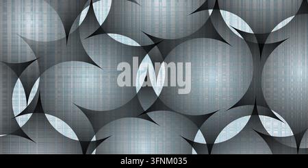 Abstract background featuring intersecting circles and geometric patterns with a silver and gray textured design Stock Photo