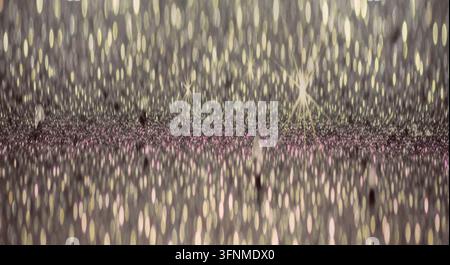 Dynamic close-up of raindrops creating luminous patterns. Stock Photo