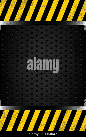 Industrial Hazard Stripe and Perforated Metal Background Heavy Duty Factory Texture Stock Vector