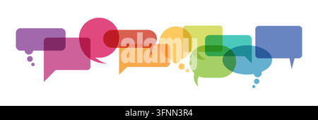 Design shows multiple colorful speech bubbles arranged in a line. The bubbles vary in size and color. They can be used for social media, presentations, or graphic design. Stock Vector