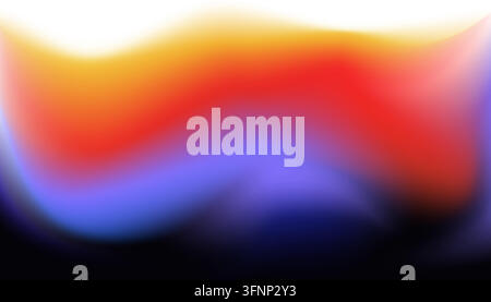 Horizontal abstract gradient with warm yellow, orange, red bands blending into cool violet, blue, and deep black for modern background design and Stock Vector