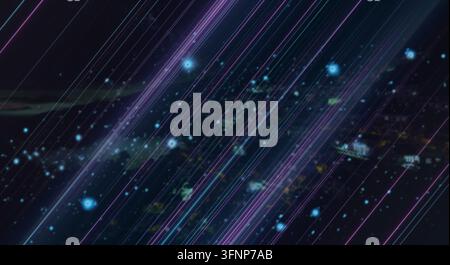 Abstract background featuring diagonal light trails and glowing particles. Stock Photo