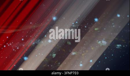 Abstract background featuring diagonal light streaks and glowing particles. Stock Photo