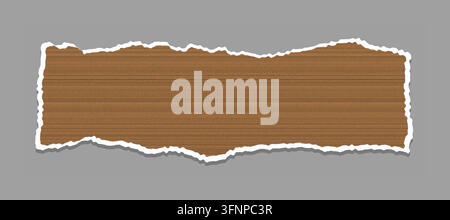 Torn paper strip. Rough edges brown paper texture collage element Stock Vector