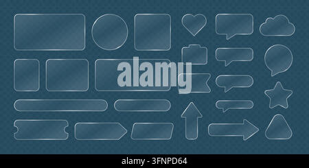 Glassmorphism UI frames. Transparent outline shapes for web design Stock Vector