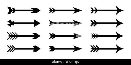 Decorative arrow collection. Black directional arrow designs with varied geometric and ornamental arrowheads Stock Vector