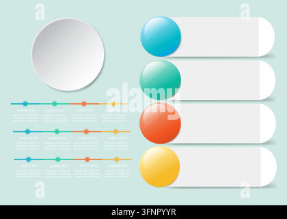 Colorful 3D infographics for web and app design. Realistic, rounded interface elements in vibrant colors, featuring a display of quarterly statistics. Stock Vector