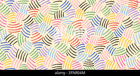 Seamless retro pattern, colorful wavy scribble lines, curved brush strokes, abstract geometric texture, playful hand drawn repeat, pastel grunge marks on cream background vector illustration Stock Vector