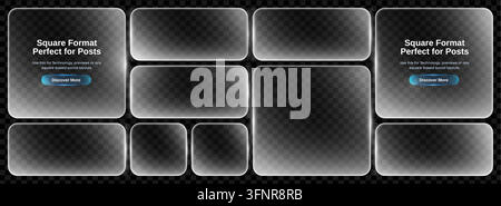 Morphism glassmorphism glass with rectangle ui box and translucent hud button. 3d frame frosted with text liquid effect and background cta png. Transp Stock Vector