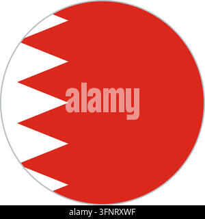 Round circular flag icon of Bahrain (Bahrain) in official colours, flat vector button, isolated on white background. Stock Vector