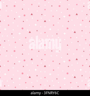 Pastel pink geometric pattern background with sparkles, triangles, hexagons and squares. Cute minimal design for wallpaper, textile, wrapping paper an Stock Vector
