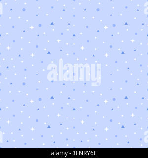 Pastel blue geometric pattern background with sparkles, triangles, hexagons and squares. Cute minimal design for wallpaper, textile, wrapping paper an Stock Vector
