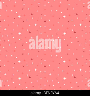 Coral red geometric pattern background with sparkles, triangles, hexagons and squares. Cute colorful design for wallpaper, textile, wrapping paper and Stock Vector