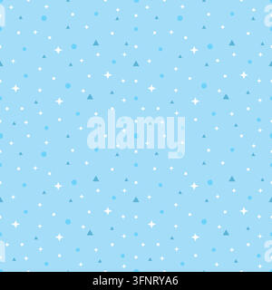 Pastel sky blue geometric pattern background with sparkles, triangles, hexagons and squares. Cute minimal design for wallpaper, textile, wrapping pape Stock Vector