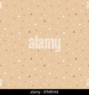 Pastel beige geometric pattern background with sparkles, triangles, hexagons and squares. Cute minimal design for wallpaper, textile, wrapping paper a Stock Vector