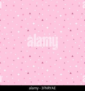 Hot pink geometric pattern background with sparkles, triangles, hexagons and squares. Cute colorful design for wallpaper, textile, wrapping paper and Stock Vector