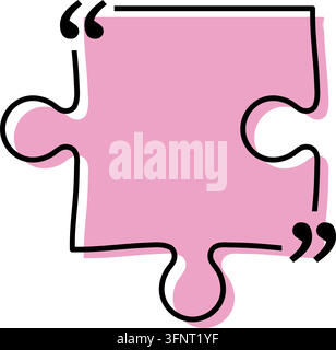 Quote box title isolated. Pink puzzle style speech quotation mark frame ...
