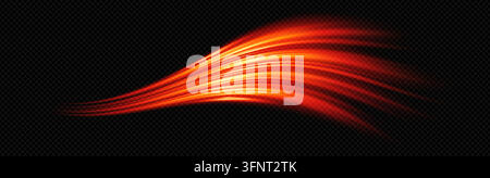 Red speed line and light swoosh orange with wave background neon. Glow abstract effect and beam curve ray with trail motion streak. Technology energy Stock Vector