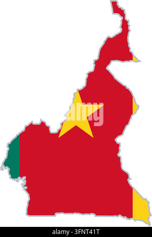 Map of Cameroon (Kamerun) filled with the national flag in official colours. Country silhouette from public-domain Natural Earth data, vector illustra Stock Vector