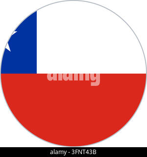 Round circular flag icon of Chile (Chile) in official colours, flat vector button, isolated on white background. Stock Vector