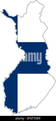Map of Finland (Finnland) filled with the national flag in official colours. Country silhouette from public-domain Natural Earth data, vector illustra Stock Vector