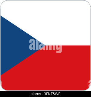 Rounded square flag icon of Czech Republic (Tschechien) in official colours, flat vector app-style button, isolated on white background. Stock Vector