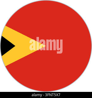 Round circular flag icon of East Timor (Osttimor) in official colours, flat vector button, isolated on white background. Stock Vector