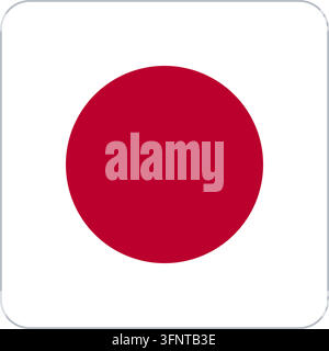 Rounded square flag icon of Japan (Japan) in official colours, flat vector app-style button, isolated on white background. Stock Vector