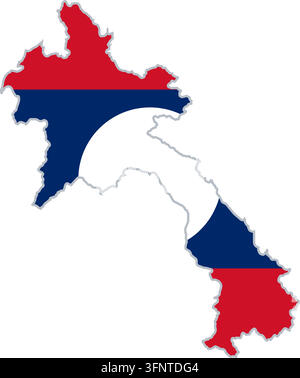 Map of Laos (Laos) filled with the national flag in official colours. Country silhouette from public-domain Natural Earth data, vector illustration is Stock Vector