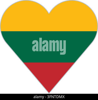 Heart shape in the national flag of Lithuania (Litauen), official colours. Vector illustration for patriotic love, travel and holiday designs, isolate Stock Vector