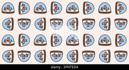 Snow globe seamless pattern with cozy winter cottage. Festive holiday repeating vector print Stock Vector
