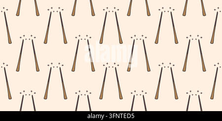 Magic wands seamless pattern with sparkle stars. Cute wizard spell repeating vector surface design Stock Vector