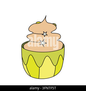 Muffin cake, sweet cupcake with cream, delicious pastries. Modern vector illustration, logo for cafe, restaurant, pastry shop. Dessert icon. Symbol Stock Vector