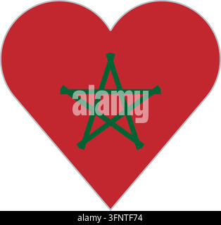 Heart shape in the national flag of Morocco (Marokko), official colours. Vector illustration for patriotic love, travel and holiday designs, isolated Stock Vector