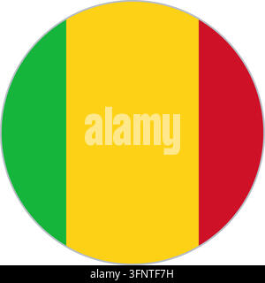 Round circular flag icon of Mali (Mali) in official colours, flat vector button, isolated on white background. Stock Vector