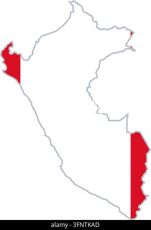 Map of Peru (Peru) filled with the national flag in official colours. Country silhouette from public-domain Natural Earth data, vector illustration is Stock Vector